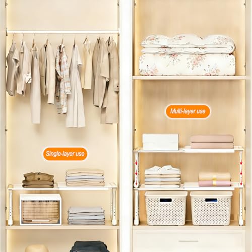 Expandable Cabinet Shelf Orgnizers, Stackable Kitchen Counter Shelves, Adjustable Height Pantry Cupboard Shelf, for Bathroom, Wardrobe, Under Sink Countertop (2)