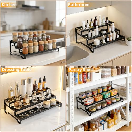 3-Tier Spice Rack Organizer, 13"-21.5" Expandable Spice Organization Shelf, Metal Seasoning Organizer for Kitchen Countertop or Pantry, Slip-Resistant Design for Jars and Bottles, Black - color: Black