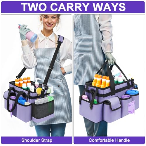 Cleaning Caddy,Cleaning Bag for Housekeepers,Cleaning Supplies Organizer with Handle,Purple - color: Purple, size: Medium