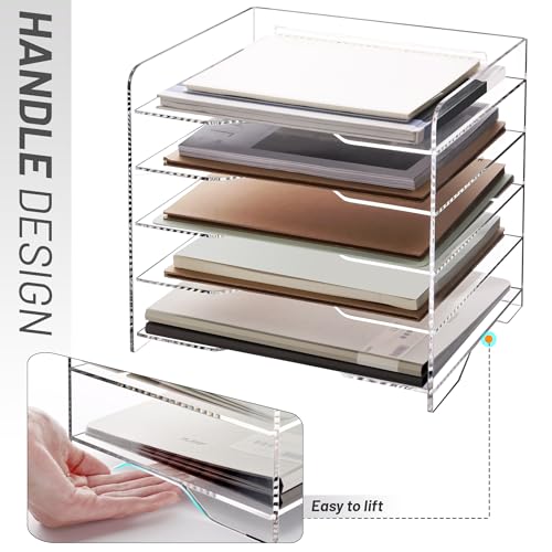 SANRUI Acrylic Desk File Organizer 5 Tier Letter Tray Paper Organizer with Handle for Office, Home, Classroom Clear Desk Organizer Document Holder - style: Enlarged File Tray 5 Tier