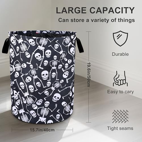 Funny Skull Laundry Basket Foldable Oxford Cloth Tote Bag Laundry Hamper Clothes Storage Bucket Organizer For Bathroom/Laundry Storage/Bedroom 19.6x15.7 Inch - color: Funny Skull