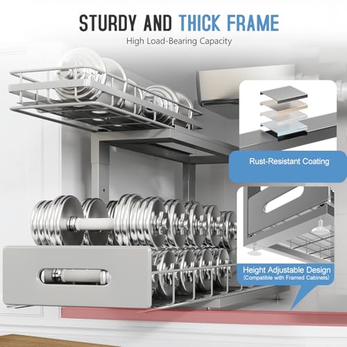 Under Sink Organizer Upgrade To Professional Rails,2-Tier Dual Pull Out Cabinet Storage,Height Adjustable Slide Out Drawers For Bathroom Kitchen,2 Pack-18.5"Dx12.8"-16.9"H,Gun Gray - color: Gun Gray, size: 2 Pack-18.5"Dx12.8"-16.9"H