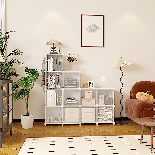 AWTATOS Cube Storage Closet Organizer 12 Cube Storage Shelves with Doors Closet Organizers and Storage Stackable Clothes Organizer for Bedroom, Home Office, White - color: White