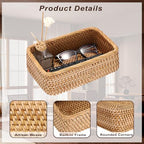 BTSKY Small Remote Basket for Coffee Table Entryway Living Room Rattan Serving Tray 9.6'' x 6.5'' Handwoven Wicker Baskets Decorative Tray for Wallet Remote Control Trinkets Rings Cosmetics Crackers - size: 9.6'' X 6.5'' X 3.1''