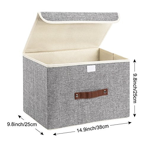 TYEERS Collapsible Storage Boxes, Washable Fabric Storage Bins with Lids, 14.9x9.8x9.8 inches, 3 Pack, Gray - color: Gray, size: 3-pcs 14.9x9.8x9.8 in