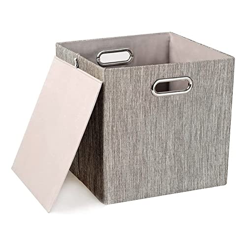 Posprica 3X Thicker Fabric Storage Cubes 13 inch Collapsible Storage Bins for Organization, Cubby Storage Baskets for Organizing Shelf Cabinet Bookcase Boxes, Set of 4, Coffee - color: Coffee, size: 13×13×13/4pcs