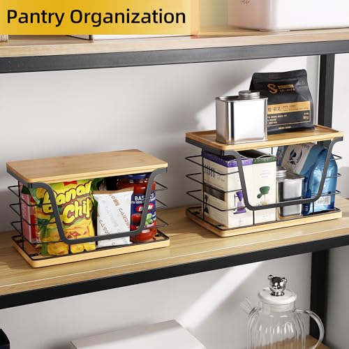 ALOCEO 2 Pack Large Garbage Bag Dispenser for 13/30/33 Gallon Bags, Potato and Onion Storage Baskets with Bamboo Lid, Stainless Steel Stackable Storage Bins for Kitchen Laundry Pantry Room - color: 2-pack - Xl&l Bamboo Bottom Black