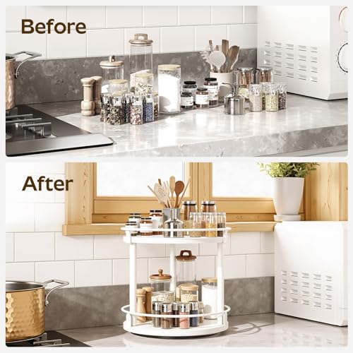 YATINEY Lazy Susan Organizer, Rotating Spice Rack, 2 Tier Spice Turntable Organizer, Industrial Turntable Spice Holder, for Kitchen Countertop, Compact and Versatile, White SR22WW - color: White, size: 10.2"L x 10.2"W x 11"H