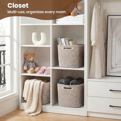 Storage Baskets for Organizing, 14 x 10 x 9” Closet Shelf Woven Baskets, Square Bins with Handles, Cotton Rope Basket for Toys, Clothes, Office, Room, Brown 1 Pack - color: Brown, size: 1pc