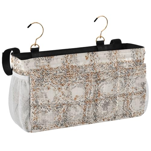 Bedside Caddy Metal Frame Hanging Organizer Bunk Bed Dorm Accessories Hook And Loop Storage Bag Large Pockets Grey Retro Bohemian - color: Grey Retro Bohemian