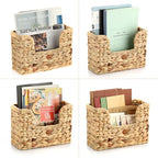 BTSKY Woven Hanging Magazine Holder, Water Hyacinth Magazine Basket, Wall Mounted Storage Basket for Books & Files, Wall File Organizer Magazine Rack with Handle for Home & Office - 11.8x4.3x7.9 Inch