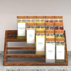 4 Step Spice Rack Organizer for Cabinet, Robust Wooden Display Riser Shelf Seasoning Organizer for Countertop Cupboard Pantry, Condiment Jar Kitchen Storage Holder Super Sturdy Stand, Rusitc Brown - size: 4-Tier