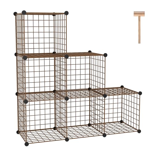 C&AHOME Wire Cube Storage, 6 - Cube Organizer Metal C Grids, Modular Shelves Units, Closet Organizer, Ideal for Home, Office, Living Room, 36.6”L x 12.4”W 36.6”H, Brown UWCS3006R - color: Brown, size: 6 Cube