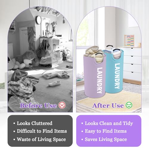 Set of 2 Collapsible Laundry Baskets with Handles, 95L Big Laundry Hampers for Bedroom, Waterproof Clothes Baskets, Independent Dirty Clothes Hamper for Travel, Nursery, Purple/Blue - color: Purple + Blue, size: L-95L