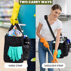 Large Wearable Cleaning Caddy Bag with Detachable Divider, Cleaning Organizer with Handles, Cleaning Supply Tote with Adjustable Shoulder Strap&Waist Belt for Cleaners & Housekeeper (Black) - color: Black
