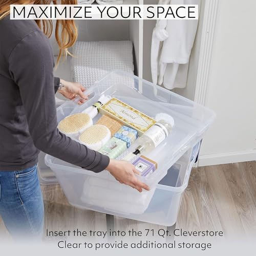 Rubbermaid Cleverstore 74 Qt Clear Storage Bins with Lids and Nesting Tray, 4-Pack, Stackable, BPA-Free, Made in USA - size: 74 Qt - 4 Pack w/ Trays