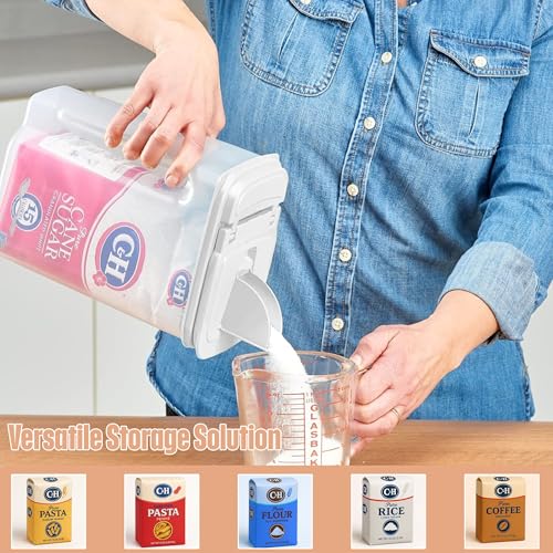 Buddeez Large Food Storage Container - 3.75 Quart Sugar Buddy, All Purpose Clear Kitchen Organization and Storage - Sugar, Flour, Cereal, Rice Dispenser, EZ Pour Spout & Easy Grip Handle (White Lid) - size: 3.5 QT