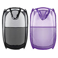 Collapsible Pop Up Laundry Hamper, Extra Large Mesh Foldable Laundry Basket Bag, 28" x 16" x 16", 2 Pack (Black + Purple) - color: 2P Black+Purple