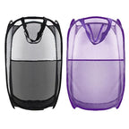 Collapsible Pop Up Laundry Hamper, Extra Large Mesh Foldable Laundry Basket Bag, 28" x 16" x 16", 2 Pack (Black + Purple) - color: 2P Black+Purple