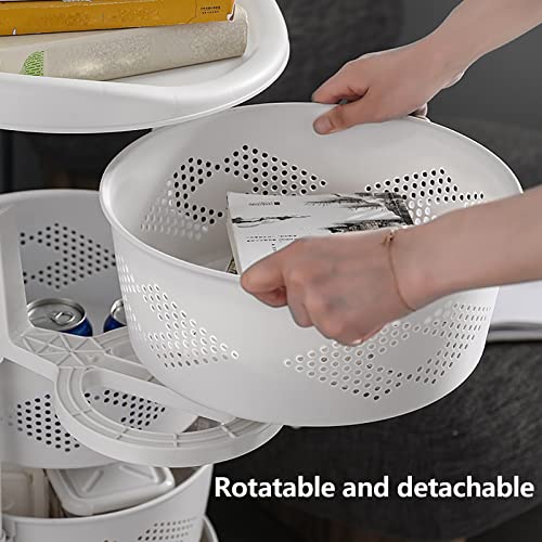 Multi-Layer Kitchen Storage Basket Rotating Vegetable Organizer Cart with Lockable Casters Rolling Living Room Standing Rack with Shelve for Bathroom,Bedroom,29in Height (4Tier-White) - size: 4Tier-White