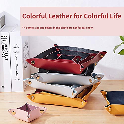 Leather Valet Tray for Men Women, Small Leather Catchall Desk Organizer, Key Holder for Entryway Table, Collapsible Travel Snap Tray (Silver + Pink) - color: Silver + Pink