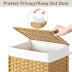 Chrislley 90L Slim Laundry Hamper with Wheels, Rolling Laundry Basket with Lid and Renovable Liner Bag, Handwoven Rattan Organizer for bedroom, bathroom, laundry room (Yellow) - color: Yellow