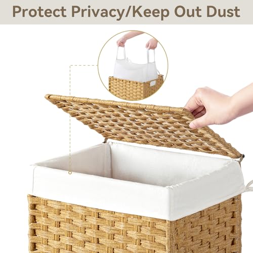 Chrislley 90L Slim Laundry Hamper with Wheels, Rolling Laundry Basket with Lid and Renovable Liner Bag, Handwoven Rattan Organizer for bedroom, bathroom, laundry room (Yellow) - color: Yellow
