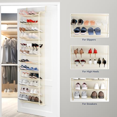 Whitmor 36 Pair Over The Door Shoe Organizer, 12 Tier Hanging Shoe Organizer, Heavy Duty Metal & Mesh Shoe Holder, Hanging Shoe Rack for Closet Organizer & Storage, 69"L x 21.7"W x 7.5"H, Beige - color: Beige, size: Shoe Rack