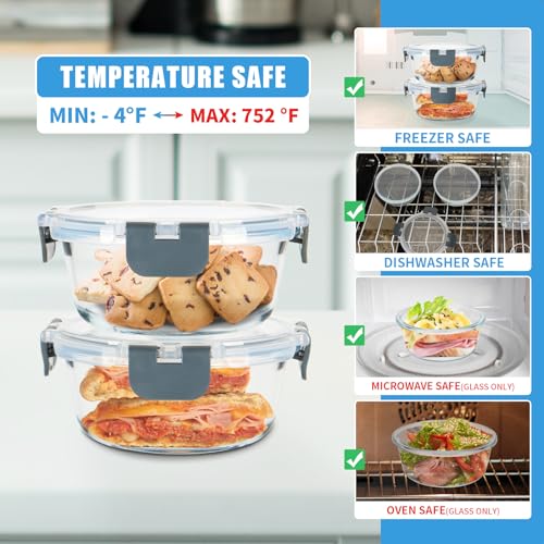 GULFLIN 12 Pack Small Glass Food Storage Containers with Lids Airtight, 13oz Leak-Proof Meal Prep Containers Set, Freezer to Microwave Safe, Dishwasher Safe - color: 13oz,Same Size - 12 Pack,Grey Set