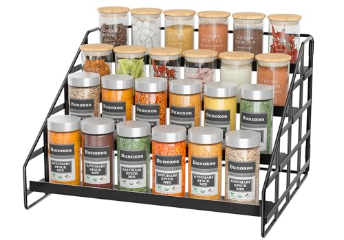 Bunoxea Spice Rack 4 Tier Kitchen Cabinet Organizer,Countertop Spice Rack,Tier Depth Adjustable Cabinet Shelf,Step Spice Organization Easy Visibility,Holds Seasoning and Condiments - size: 1 Pack