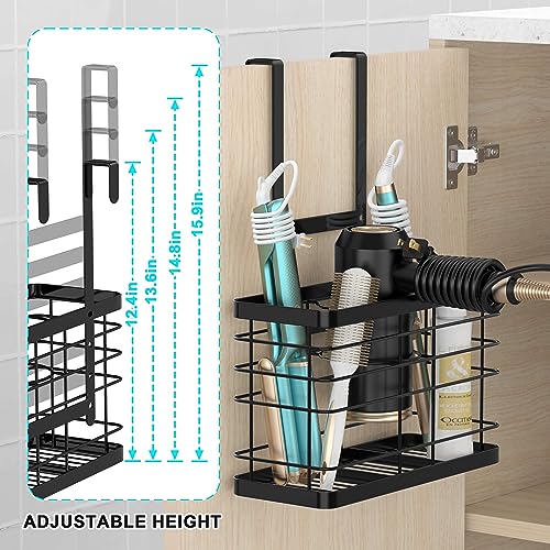 Hair Tool Organizer - Blow Dryer & Hair Dryer Holder Cabinet Door, Bathroom Organizer & Storage Basket for Styling Tools - color: Black-pro