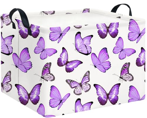 CLOCOR Rectangular Storage Basket,Collapsible Cute Pattern Storage Bin,Waterproof Books Box with Handles,Gift Basket(Deeppurple Butterfly) - color: Deeppurple Butterfly