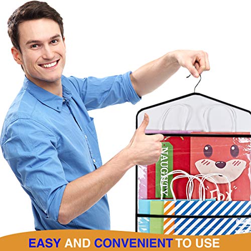 ProPik Hanging Double Sided Gift Bag Storage Organizer with Multiple Front and Back Pockets Organize Your Gift Wrap, Tissue Paper, and Paper Bags 38 x 16 Inch PVC (Black) - color: Black