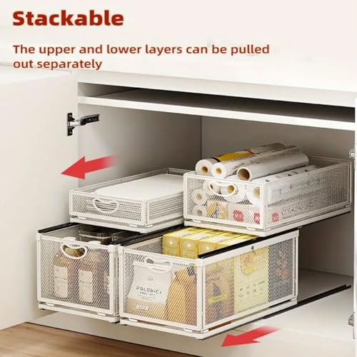Pull out Cabinet Organizer with Sliding Drawer, 1 Pack Under Sink Organizers and Storage Rack, Adhesive Nano Film Heavy Duty Slide out Pantry Shelves for Kitchen,Sink, 9.6"W x15.7"D x 8.4"H - size: 9.6"W x15.7"D x 8.4"H
