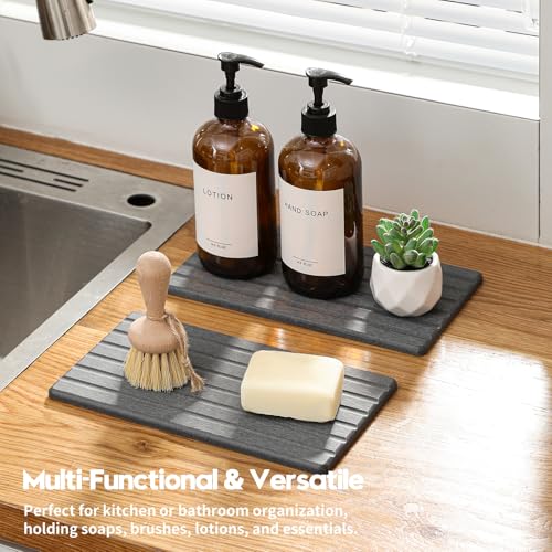 Razborci 2PCS Water Absorbing Stone Drying Tray Mat for Bathroom Sink & Kitchen Counter Organizer, Quick Dry Dish Soap Dispenser Sponge Holder, Vanity Sink Caddy, Coaster, Dark Gray - 10" x 6" - color: 2pack-10"x 6" - Dark Gray