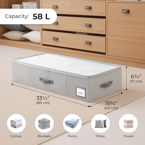 Cupic Cupid Under Bed Storage Containers, Foldable Organizer with Lid for Bedroom, Underbed Storage Box for Blankets, Clothes, Shoes, 2 Pack, Grey - size: 33½"L x 15¾"W x 6¾"H