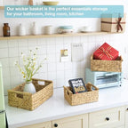 VATIMA Hyacinth Wicker Basket Set 3 size - Rectangular, Wooden Handles, Shelf Organizer, Natural Bins - color: Water Hyacinth, size: Set of 3 (Small, Medium, Large)
