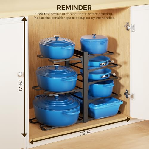 LAMU Pots and Pans Organizer Organizer under Cabinet 15.83" Height, 8 Adjustable Tier Heavy Duty 120LB Pot and Pan Organizer Rack inside Cabinet for Cast-iron Pan, Heavy Skillets Griddle, Shallow Pot - color: Black, size: L-8Tier-15.8“H
