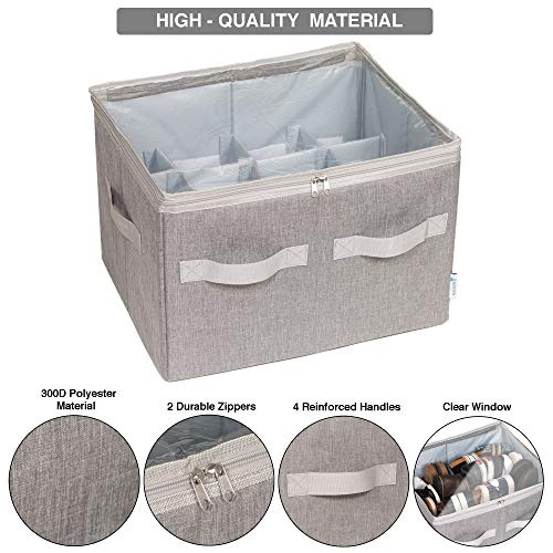 Moteph Shoe Organizer Closet Storage Solution with Clear Cover & Adjustable Dividers for Shoes, Handbags, Blankets, Linen, Clothing (Medium - 16 Pairs, Grey) - color: Grey, size: Medium - 16 Pairs