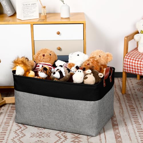DULLEMELO Extra Large Canvas Fabric Storage Basket, 70L Foldable Closet Storage Bin with Handles, 22" Large Blanket Basket Living Room for Storage Toys, Pillows, Clothes, Books (Black&Grey) - color: Black&Gray, size: Extra Large-22" x 15" x 13"
