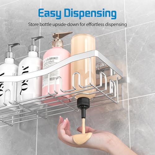 Youvip Adhesive Shower Caddy, No Drilling Bath Organizers 5 Pack, Rustproof Shelves with Soap Holder & Toothbrush Holder, Bathroom Organizers and Storage, Silver - color: Silver