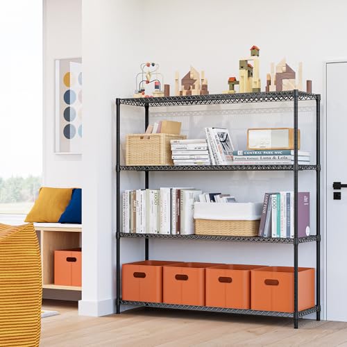 M MZG 2800LBS 59" W 4 Tiers Storage Shelves Load, Metal Shelving Wire Metal Shelving Unit Shelves for Storage Adjustable Garage Shelving for Pantry Kitchen Garage Black 17.7" D x 59.1" W x 70.4" H - color: Black, size: 4 Tiers, 17.7"D x 59.1"W x 70.4"H