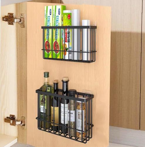 2 Piece Kitchen Cabinet Door Storage Box,Self Adhesive Wall Mounted Storage Boxes,Wardrobe/Bathroom/Refrigerator Small Items Organizer Storage Box (Black) - color: Black
