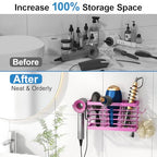 Sevenblue Hair Tool Organizer, 3-in-1 Universal Hair Dryer Holder, Adjustable Height Metal Blow Dryer Holder Wall Mounted/Over Cabinet Door/Free-Standing (Pink) - color: Pink