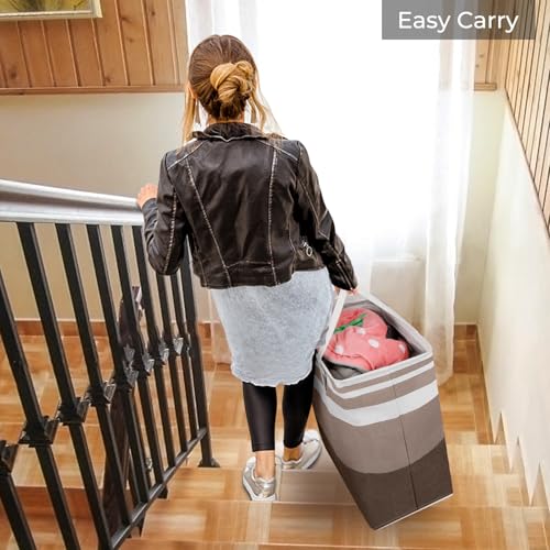 HomeHacks 2-Pack Large Laundry Basket, Waterproof, Freestanding Laundry Hamper, Collapsible Tall Clothes Hamper with Extended Handles for Clothes Toys in the Dorm and Family (Brown, 88L) - color: Brown, size: 88L