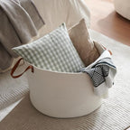 Luxury Little Extra Large Nursery Storage Basket, 22 x 22 x 14 inches - 100% Cotton Rope Baskets with Handles, Laundry Basket for Toys, Blankets & Pillows - Off White with Leather Handles - color: White