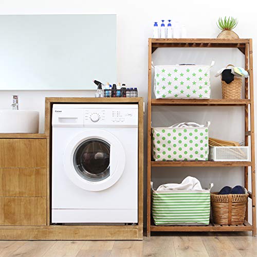 Sea Team Collapsible Canvas Fabric Storage Basket with Handles, Rectangle Waterproof Storage Bin, Box, Cube, Foldable Shelf Basket, Closet Organizer, 16.5 x 11.8 x 9.8 Inches, Green Stripe - color: Stripe/Green, size: 16.5 Inch (Pack of 1)