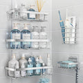 Liuoud 5 Pack Shower Caddy Organizer Rack Shelf for Inside Shower, Self Adhesive Bathroom Wall Storage Basket Rustproof Stainless Steel Large Capacity Shampoo Holder, Silver - color: Silver