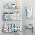 Liuoud 5 Pack Shower Caddy Organizer Rack Shelf for Inside Shower, Self Adhesive Bathroom Wall Storage Basket Rustproof Stainless Steel Large Capacity Shampoo Holder, Silver - color: Silver