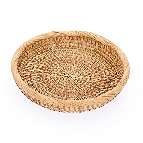 Hipiwe Small Woven Wicker Basket - 7.6" Round Entryway Organizer for Keys, Wallet, Cell Phone & Snacks - color: Natural Color, size: X-Small, 7.6"